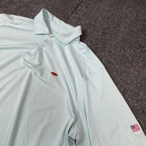 VTG FG Tech Mens Large Golf Polo Shirt Blue‎ White Striped USA Flag Tree Logo